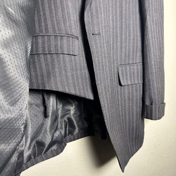 Apollo King Grey Blazer Coat Jacket Vest 2 Piece Suit Men Formal 42L Pinstripe - Picture 9 of 16